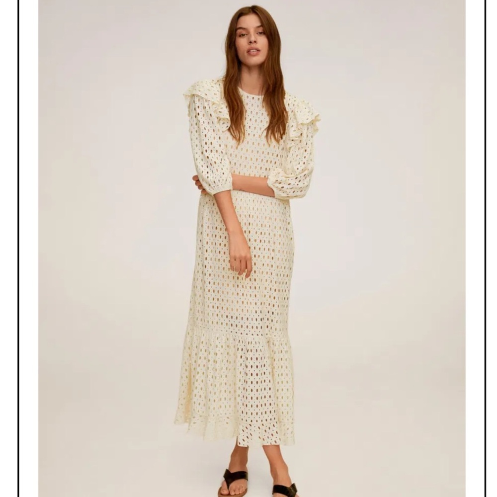 Mango Ruffled Open-Work Dress NWT